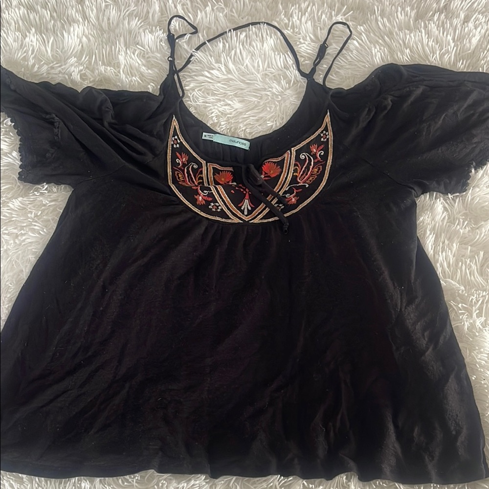 Embroidered Black Women's Top